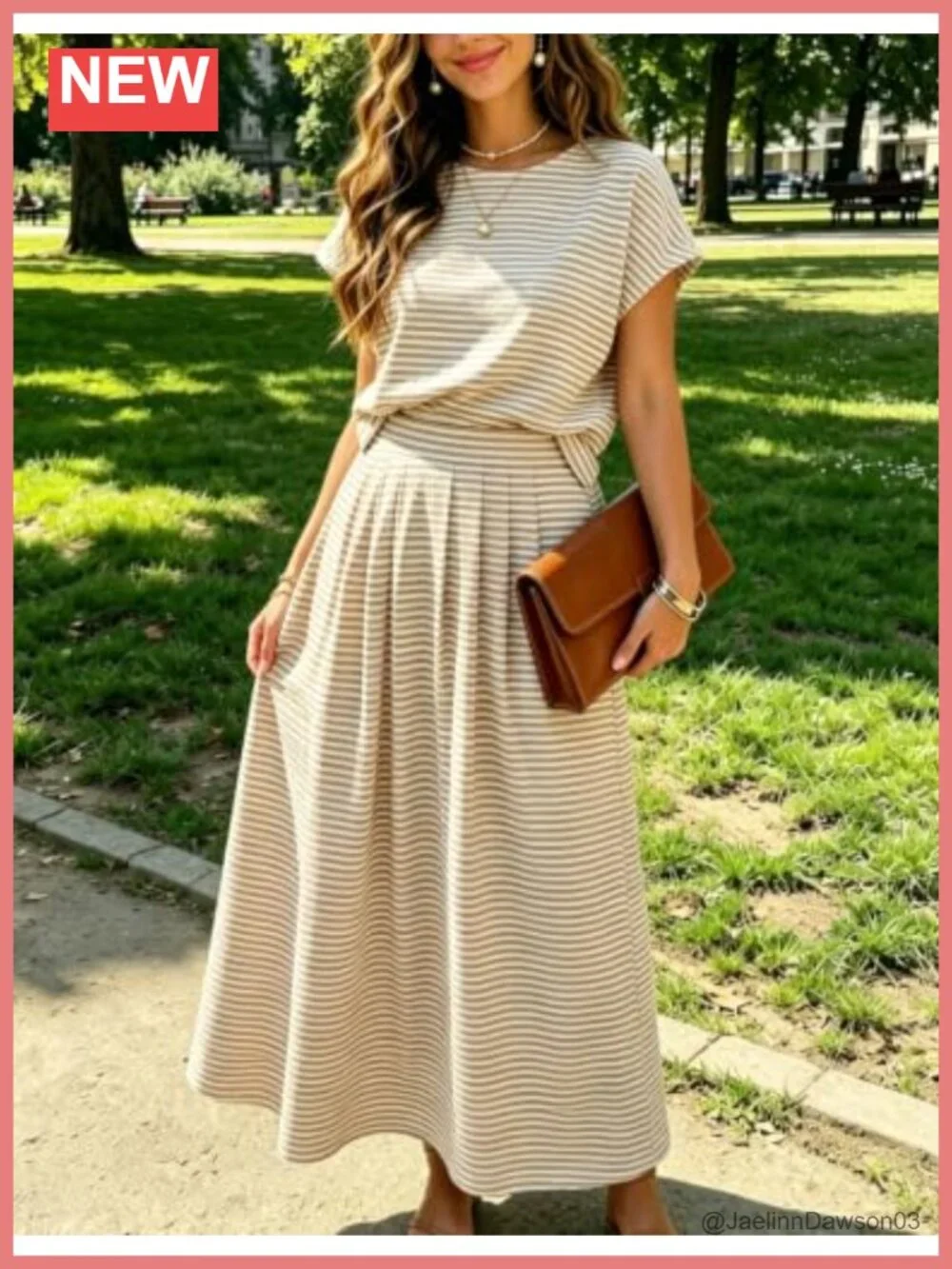 Women's 2 Piece Outfits Striped Skirt Shirt Sets Cotton Spandex
